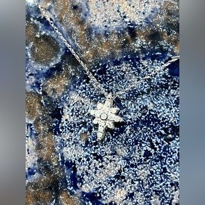 14K White Gold and Diamond North Star Necklace, 16” Chain